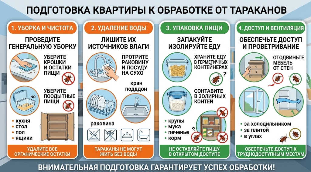 Подготовка к обработке от тараканов